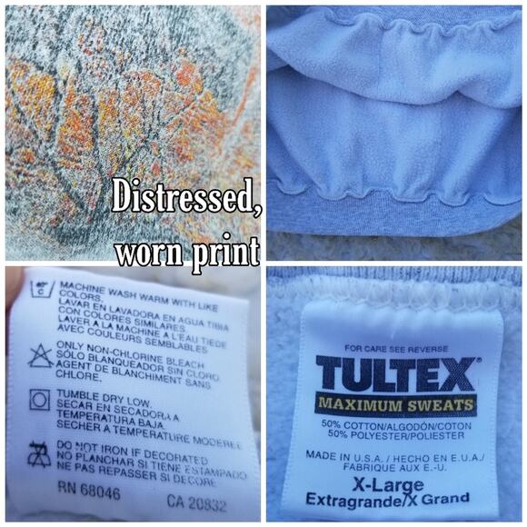 VTG Distressed Deer Print Sweatshirt Size XL Grey Animal Nature Tultex Vintage - Picture 5 of 10